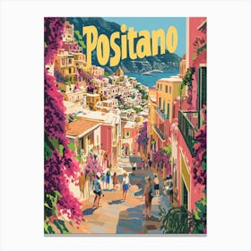 Aihrgdesign A 1970s Inspired Travel Poster For Positano 2 Canvas Print