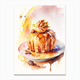 Pecan Sticky Bun Dessert Storybook Watercolour 2 Flower Canvas Print