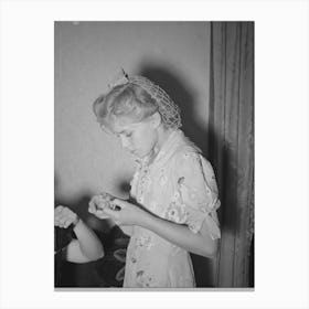 Mormon Girl Threading A Needle, Snowville, Utah By Russell Lee Canvas Print