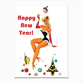 Happy New Year, Pinup Girl With A Champagne Glass Canvas Print