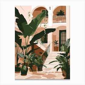 Courtyard With Potted Plants Canvas Print