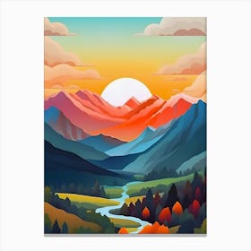 Landscape With Mountains And River Canvas Print