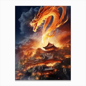 Dragon Attacking A Village 3 Canvas Print