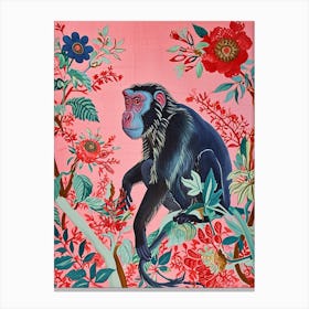 Floral Animal Painting Baboon 4 Canvas Print