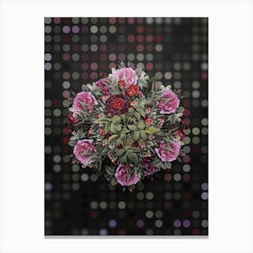 Vintage One Hundred Leaved Rose Flower Wreath on Dot Bokeh Pattern Canvas Print