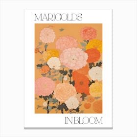 Marigolds In Bloom Flowers Bold Illustration 1 Canvas Print