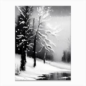 Winter Scenery,Snowflakes Black & White 2 Canvas Print