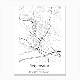 Regensdorf,Switzerland Minimalist Map Canvas Print