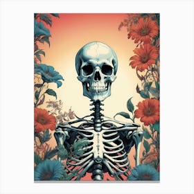 Floral Skeleton In The Style Of Pop Art (12) Canvas Print