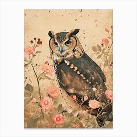 African Wood Owl Japanese Painting 4 Canvas Print