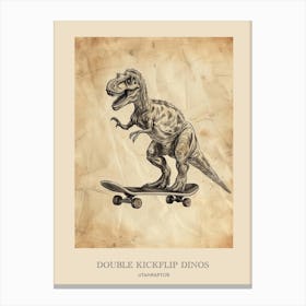 Utahraptor Vintage Dinosaur Poster Canvas Print