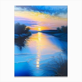Sunrise Over River Waterscape Marble Acrylic Painting 1 Canvas Print