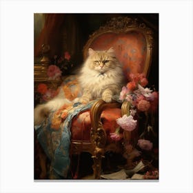 Sleepy Cat On A Throne Rococo Style 3 Canvas Print