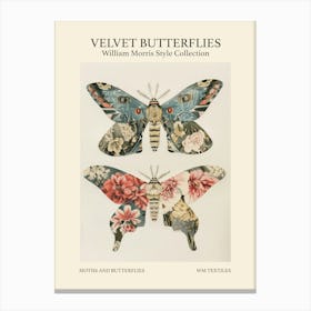 Velvet Butterflies Collection Moths And Butterflies William Morris Style 4 Canvas Print