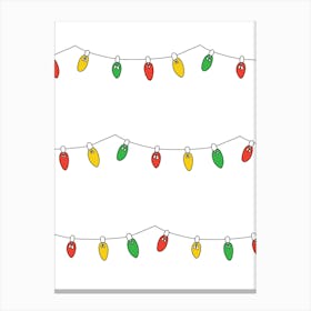 Line Art Christmas Holiday String Lights Green, Yellow, Re Canvas Print