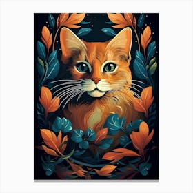 Orange Cat With Leaves Canvas Print