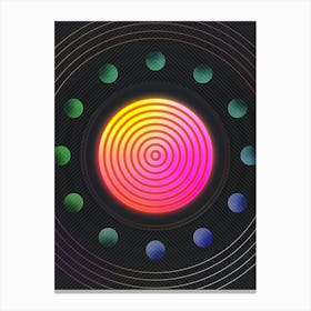 Neon Geometric Glyph in Pink and Yellow Circle Array on Black n.0425 Canvas Print