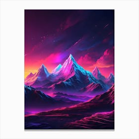 Neon Mountain Landscape Canvas Print