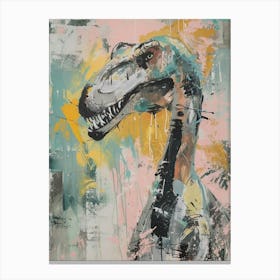 Pastel Pink & Teal Dinosaur Portrait Illustration Canvas Print