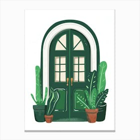 Green Door With Potted Plants 1 Canvas Print