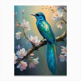 Blue Bird In Cherry Blossoms Canvas Print