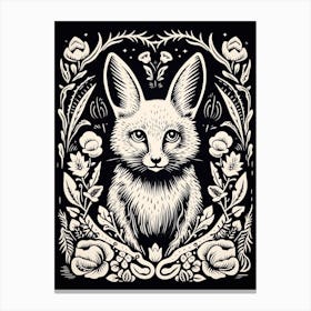 Linocut Fox Illustration Black 15 Canvas Print
