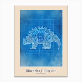 Ankylosaurus Dinosaur Blue Print Style Poster Canvas Print