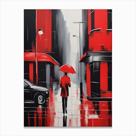 Red Umbrella In The Rain Canvas Print