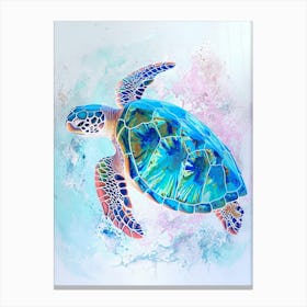 Blue Brushstroke Sea Turtle 1 Canvas Print