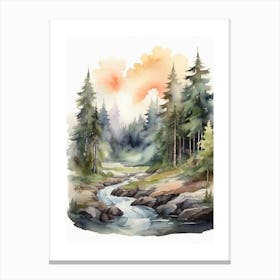 Taiga watercolor landscape, high quality watercolor forest background.20 Canvas Print