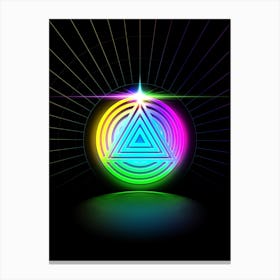 Neon Geometric Glyph in Candy Blue and Pink with Rainbow Sparkle on Black n.0461 Canvas Print