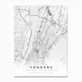 Yonkers New York Usa White Map Canvas Print