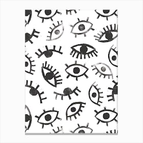 Linoprint Eyes in Black and White Canvas Print