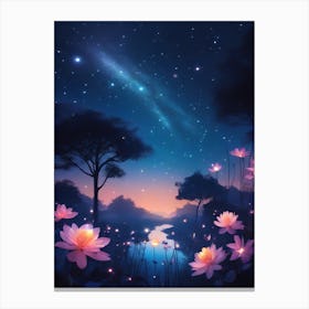 Night Sky With Lotus Flowers Canvas Print