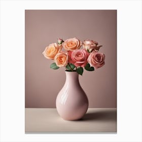 A Vase Of Pink Roses 54 Canvas Print