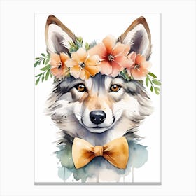 Baby Wolf Flower Crown Bowties Woodland Animal Nursery Decor (7) Canvas Print