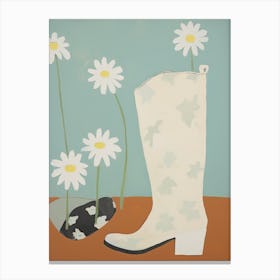A Painting Of Cowboy Boots With Daisies Flowers, Pop Art Style 9 Canvas Print