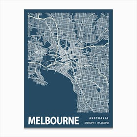 Melbourne Blueprint City Map 1 Canvas Print