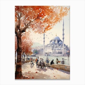 Istanbul Turkey In Autumn Fall, Watercolour 3 Canvas Print