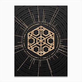 Geometric Glyph Symbol in Gold with Radial Array Lines on Dark Gray n.0292 Canvas Print
