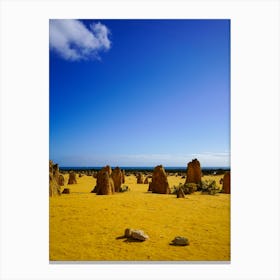 Pinnacles At Nambung National Park, Rock Formations With Ocean Background Canvas Print