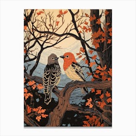 Art Nouveau Birds Poster Woodpecker 2 Canvas Print