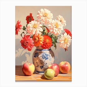 Zinnia Flower And Peaches Still Life Painting 4 Dreamy Canvas Print