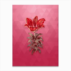 Vintage Blood Red Lily Flower Botanical in Gold on Viva Magenta n.0087 Canvas Print