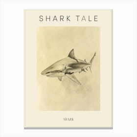 Vintage Shark Pencil Illustration Beige 8 Poster Canvas Print
