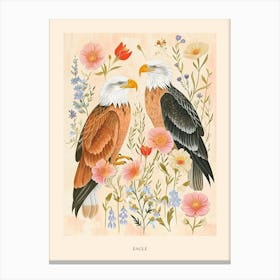 Folksy Floral Animal Drawing Eagle Poster Canvas Print