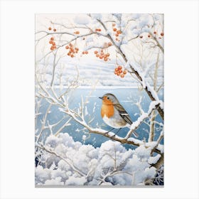 Winter Bird Painting European Robin 4 Canvas Print