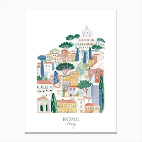 Rome Italy Gouache Travel Illustration Canvas Print