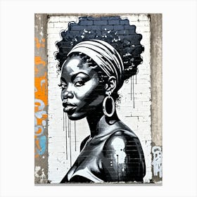 Vintage Graffiti Mural Of Beautiful Black Woman 135 Canvas Print