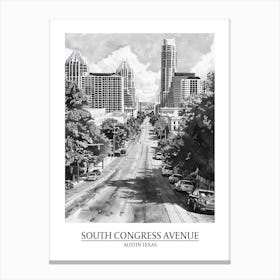 South Congress Avenue Austin Texas Black And White Drawing 3 Poster Canvas Print